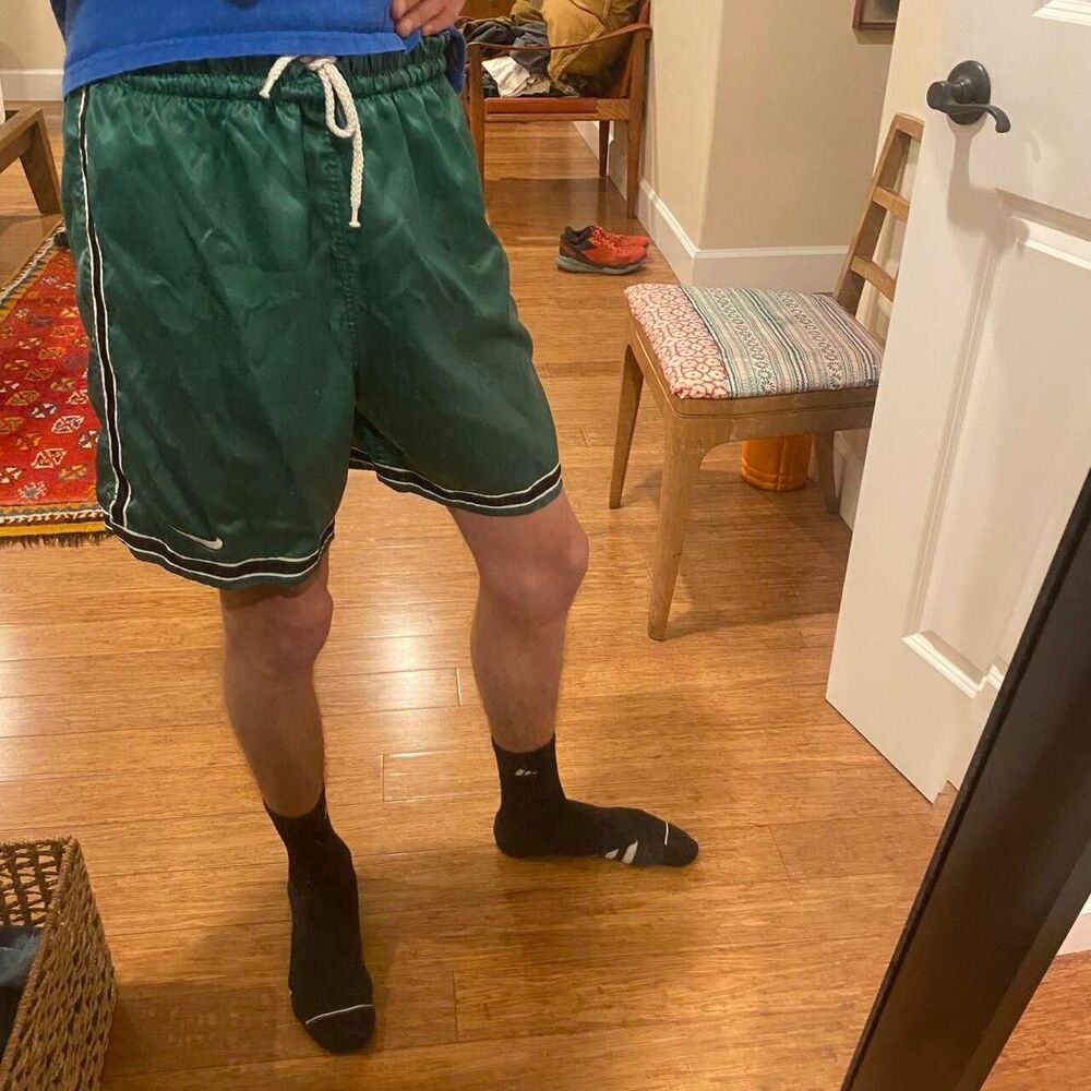 Nike 90s Super Rare Vintage America Soccer Shorts Green Satin Silky Glanz Small